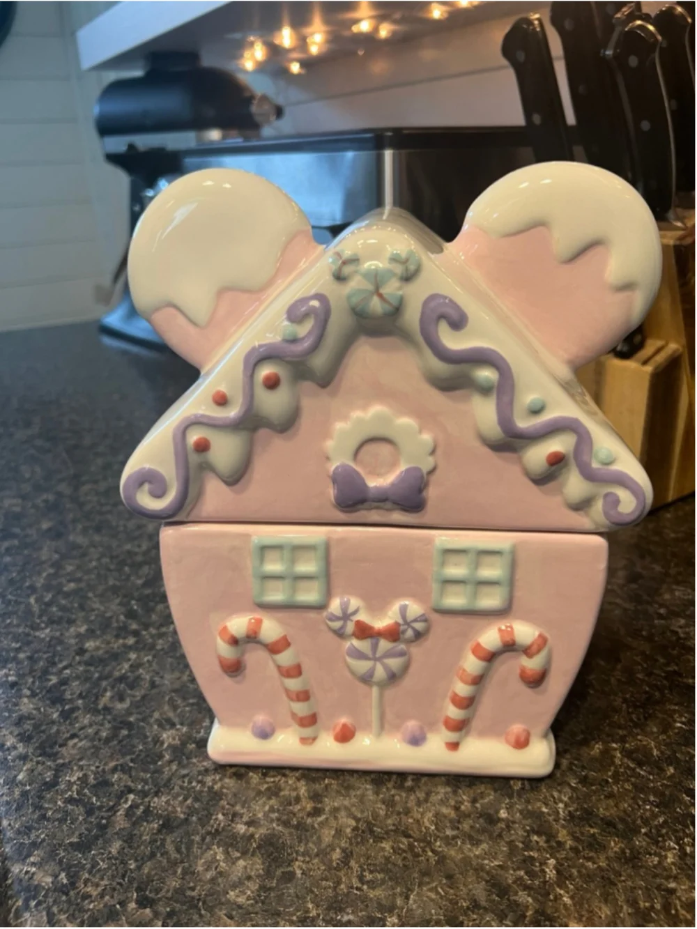 New Christmas Disney Minnie Mouse Gingerbread House Cookie Jar Canister